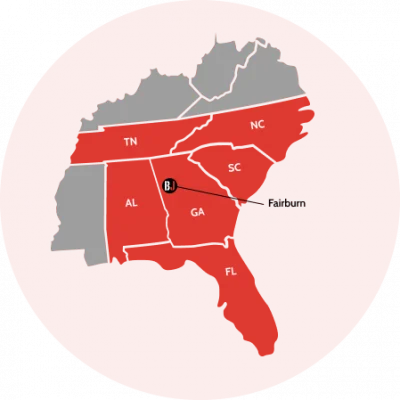 Map location showing Fairburn, Georgia